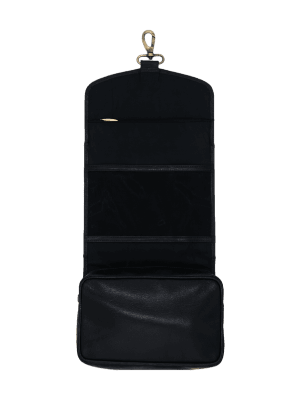 Trousse de toilette homme en cuir à suspendre noir avec compartiments