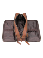 Grande trousse de toilette en cuir triple compartiment avec pochettes et élastiques brown leather bag for personal accessories Grande trousse de toilette en cuir triple compartiment avec pochettes et élastiques brown leather bag for personal accessories