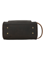 Trousse de toilette en cuir avec compartiments et pochettes en cuir brun avec pression et poignée portable