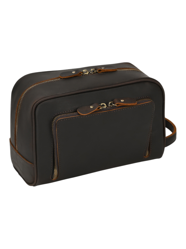 Trousse de toilette en cuir avec compartiments et pochettes souple et durable pour voyage elegant avec zips fonctionnels 1.png
