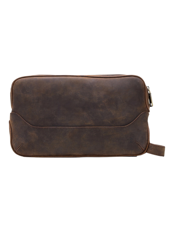 Trousse de toilette en cuir double compartiment avec pochettes interieures en tannage vegetal de couleur brune 1.png