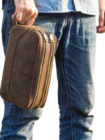 Trousse de toilette en cuir double compartiment pochettes interieures tannage vegetal couleur brun design elegant pour homme 1.png
