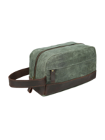 Trousse de toilette en tissu avec empiècement en cuir compacte avec compartiments et pochette avant style brut délavé 2