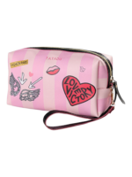 Trousse de toilette femme simple fashion rose avec design graphique et imprime pouce coeur et levres 1.png
