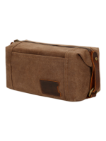 Trousse de toilette homme tissu empiecement cuir avec compartiments style brut compacte chic coloris marron robuste et durable 1.png