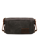 Trousse de toilette homme tissu empiècement cuir avec compartiments style brut en couleur noire organisation efficace des objets personnels