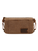 Trousse de toilette homme tissu empiecement cuir avec compartiments style brut marron design pratique et simpliste 1.png