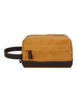 Trousse de toilette tissu empiecement cuir compartiments pochette avant style brut delave couleur moutarde accessoire hommes femmes 1.png