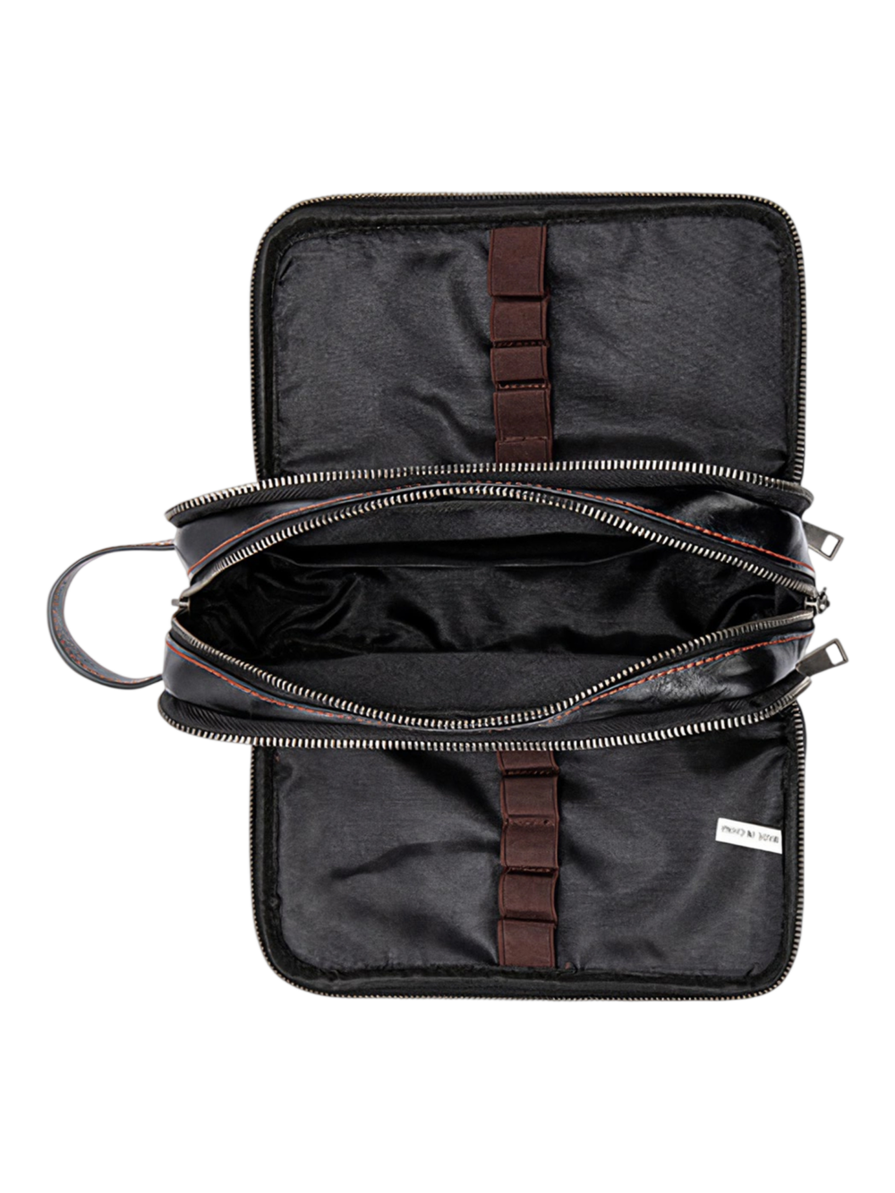 Trousse de toilette triple compartiment en cuir noir et rouge avec pochettes et elastiques pour voyage organisation pratique Trousse de toilette triple compartiment en cuir noir et rouge avec pochettes et elastiques pour voyage organisation pratique