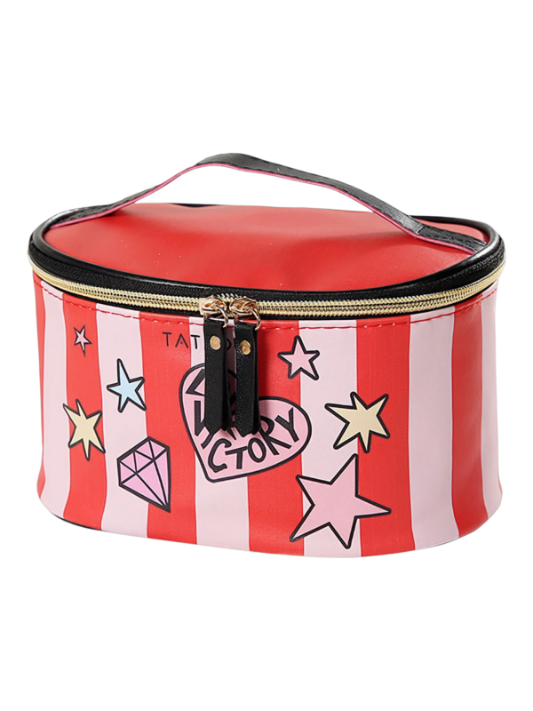 Vanity femme cosmetique maquillage simple fashion rose trousse a maquillage rouge avec etoiles et diamants decoratifs 1.png