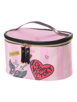 Vanity femme cosmetique maquillage simple fashion rose trousse de toilette rose avec stickers et zaippes noires 1.png