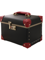 Mallette de maquillage vanity avec accents rouges et dorés coiffeuse portable avec miroir fonctionnelle et chic