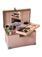 Mallette de maquillage vanity coiffeuse portable avec miroir rose intérieur miroir cosmétiques organisateur compact pratique
