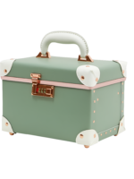 Mallettes de maquillage vert pastel avec poignée en cuir blanc et détails en cuivre portable avec miroir pour coiffeuse