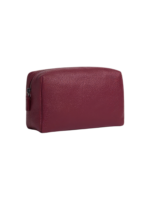 Petite trousse maquillage toilette femme imitation cuir en couleur bourgogne décor texture simili cuir zipper pratique