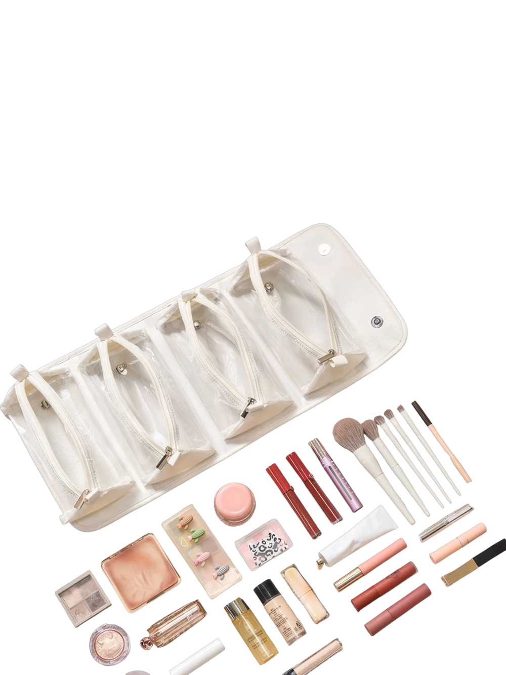 Trousse maquillage pliable et transparente pratique avec plusieurs compartiments detachables a clipser dec clipser avec maquillage et accessoires selectionnes 1.png