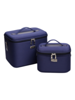 Vanity rigide pour rangement de maquillage et accessoires femme en navy avec deux tailles et poignée pratique