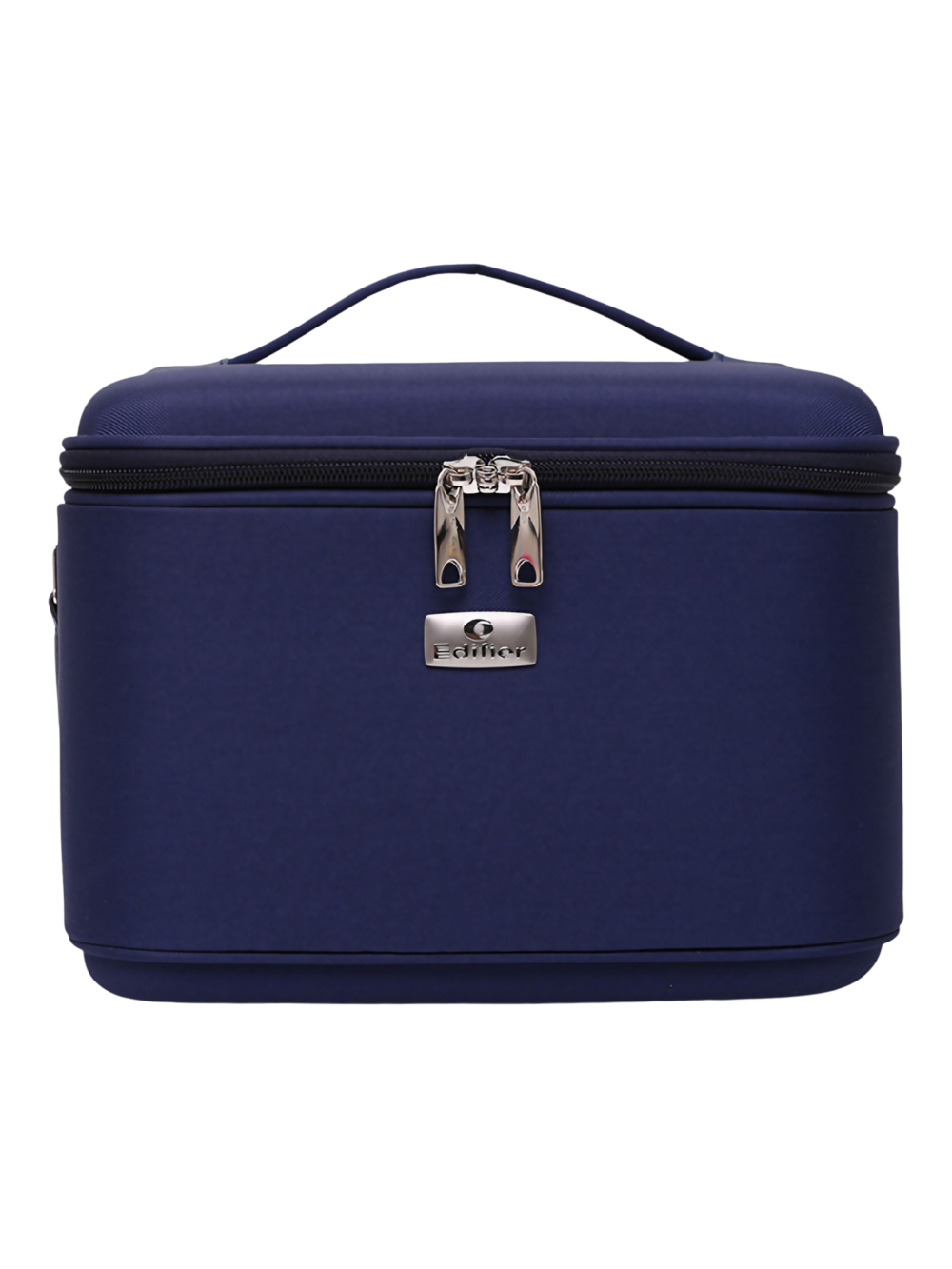 Vanity rigide pour rangement de maquillage et accessoires femme en tissu navy compacte avec poignée pratique Vanity rigide pour rangement de maquillage et accessoires femme en tissu navy compacte avec poignée pratique