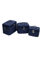Vanity rigide pour rangement de maquillage et accessoires femme en tissu navy taille variée avec poignées pratiques Vanity rigide pour rangement de maquillage et accessoires femme en tissu navy taille variée avec poignées pratiques