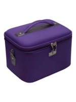 Vanity rigide pour rangement de maquillage et accessoires femme en tissu violet avec poignée ergonomique et fermeture éclair Vanity rigide pour rangement de maquillage et accessoires femme en tissu violet avec poignée ergonomique et fermeture éclair