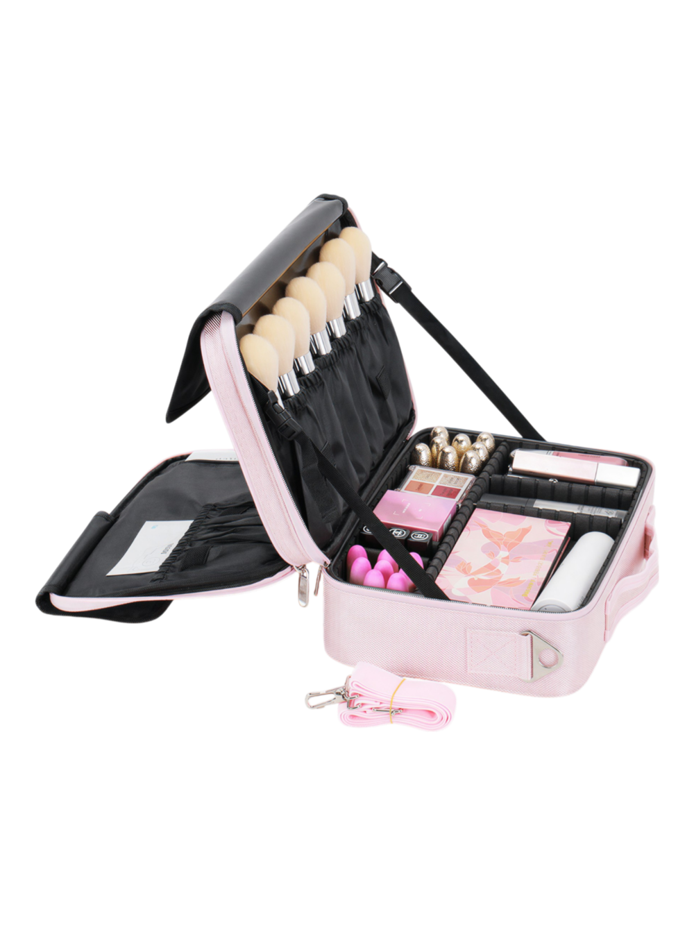 Mallette de maquillage professionnelle compacte avec rangements modulables variation petit format rose Mallette de maquillage professionnelle compacte avec rangements modulables variation petit format rose