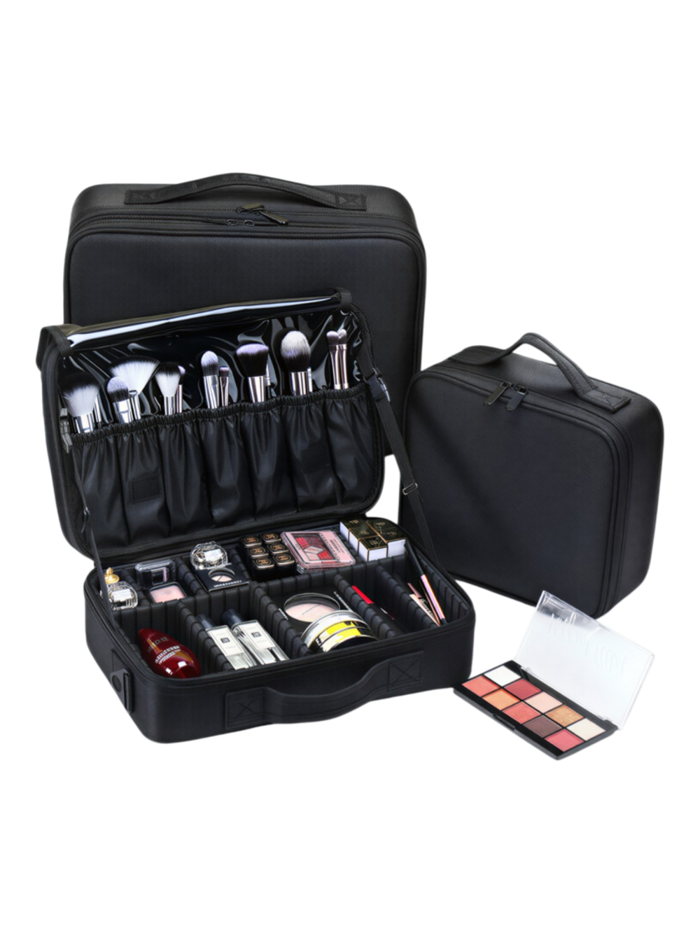 Mallette de maquillage professionnelle de transport avec bandouliere et rangements modulables variation noir grand format Mallette de maquillage professionnelle de transport avec bandouliere et rangements modulables variation noir grand format