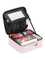 Mallette de maquillage professionnelle mini avec miroir et rangements modulables variation rose