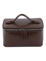 Petit vanity trousse de maquillage en cuir véritable brun avec poignée et fermeture éclair élégante pour transport pratique