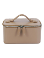 Petit vanity trousse de maquillage en cuir véritable couleur nude compacte avec poignée et fermeture éclair élégante
