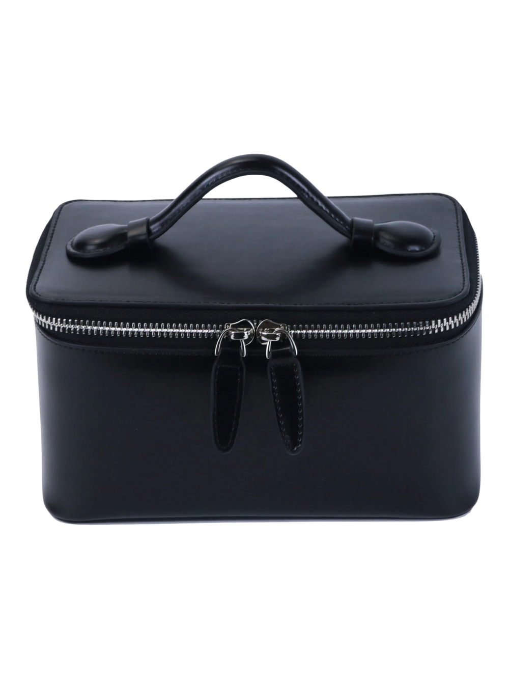 Petit vanity trousse de maquillage en cuir véritable noir haut de gamme avec poignée en cuir zipper durable pour cosmétiques