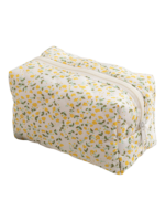 Trousse de toilette femme fleurie trousse maquillage motif fleurs colorée rectangulaire blanche jaune fleurs compacte avec zip