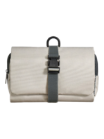 Trousse de toilette homme compacte pliable à suspendre avec multiple compartiments en couleur beige matériau durable et léger