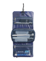 Trousse de toilette homme compacte pliable à suspendre avec multiple compartiments en filet bleu pour voyage
