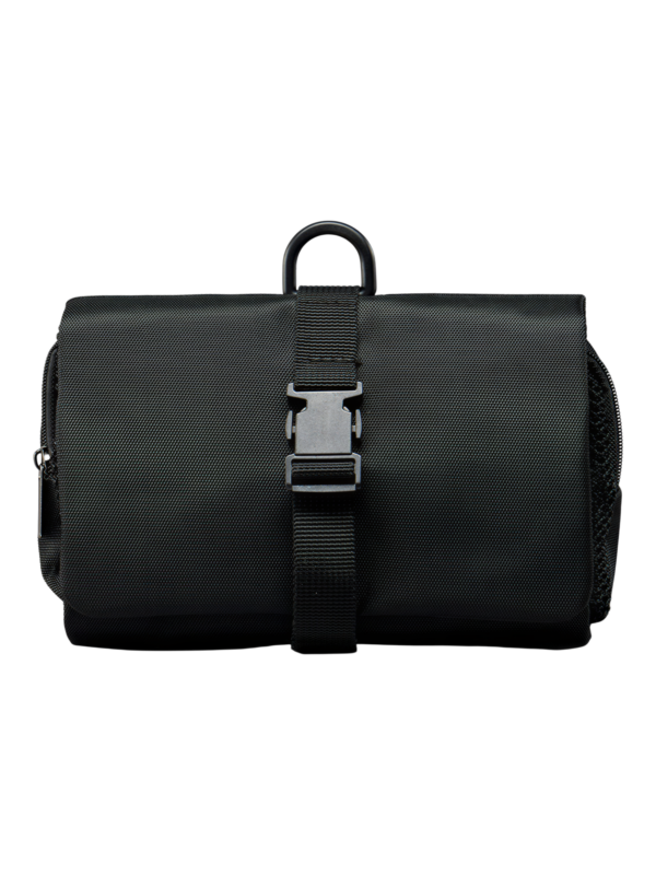 Trousse de toilette homme compacte pliable à suspendre avec multiple compartiments en néoprène noir étanche pour voyage