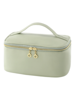 Trousse maquillage avec élastiques compartiments et rangement pinceaux couleur vert avec poignée et fermeture éclair