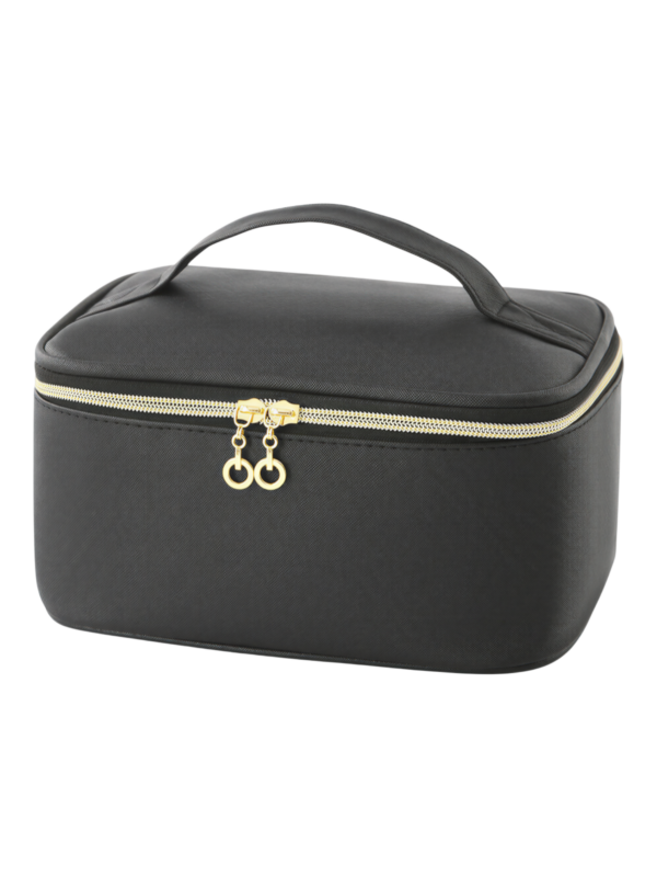 Trousse maquillage avec élastiques compartiments et rangement pinceaux noire zippee avec poignee pour cosmetiques
