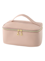 Trousse maquillage rose avec élastiques compartiments et rangement pinceaux pratique pour cosmétiques avec poignée