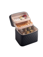 Vanity case de maquillage rigide complet multiple compartiment design embossé matelassé avec miroir noir élégant à rouler avec miroir intégré