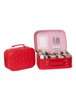 Vanity case rigide pour le maquillage avec perles motif nid d abeille en tanné rouge avec brosses et contenant pour cosmétiques L Vanity case rigide pour le maquillage avec perles motif nid d abeille en tanné rouge avec brosses et contenant pour cosmétiques L