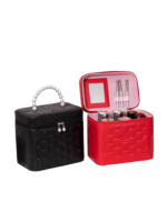 Vanity case rigide pour le maquillage avec perles motif nid d abeille noir et rouge compact et pratique pour cosmétiques