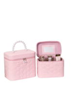 Vanity case rigide pour le maquillage avec perles motif nid dabeille couleur rose dimensions 13 5cm organisation maquillage S