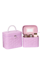 Vanity case rigide pour le maquillage avec perles motif nid dabeille couleur rose hauteur 13 5cm dans un design elegant PU S