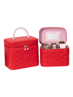 Vanity case rigide pour le maquillage avec perles motif nid dabeille couleur rouge dimension 13 5cm organisation cosmétiques S
