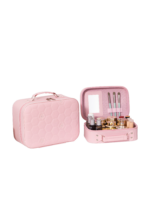 Vanity case rigide pour le maquillage avec perles motif nid dabeille en cuir rose compact et elegant pour cosmetiques S Vanity case rigide pour le maquillage avec perles motif nid dabeille en cuir rose compact et elegant pour cosmetiques S