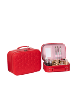 Vanity case rigide pour le maquillage avec perles motif nid dabeille en cuir rouge intérieur rose compact et pratique S Vanity case rigide pour le maquillage avec perles motif nid dabeille en cuir rouge intérieur rose compact et pratique S
