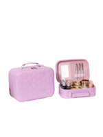 Vanity case rigide pour le maquillage avec perles motif nid dabeille en rose avec miroir et accessoires de maquillage L Vanity case rigide pour le maquillage avec perles motif nid dabeille en rose avec miroir et accessoires de maquillage L