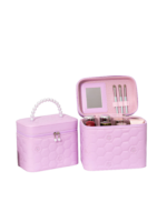 Vanity case rigide pour le maquillage avec perles motif nid dabeille en similicuir rose élégant compact pour femmes PU L Vanity case rigide pour le maquillage avec perles motif nid dabeille en similicuir rose élégant compact pour femmes PU L
