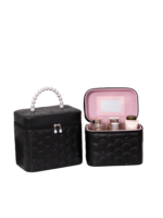 Vanity case rigide pour le maquillage avec perles motif nid dabeille noir et pink 18 5cm de hauteur S Vanity case rigide pour le maquillage avec perles motif nid dabeille noir et pink 18 5cm de hauteur S