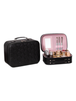 Vanity case rigide pour le maquillage avec perles motif nid dabeille noir intérieur rose organiseur beauté compact élégant S