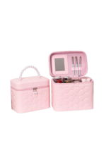 Vanity case rigide pour le maquillage avec perles motif nid dabeille rose pink 15 5cm compact elegant stockage beauty Pi L